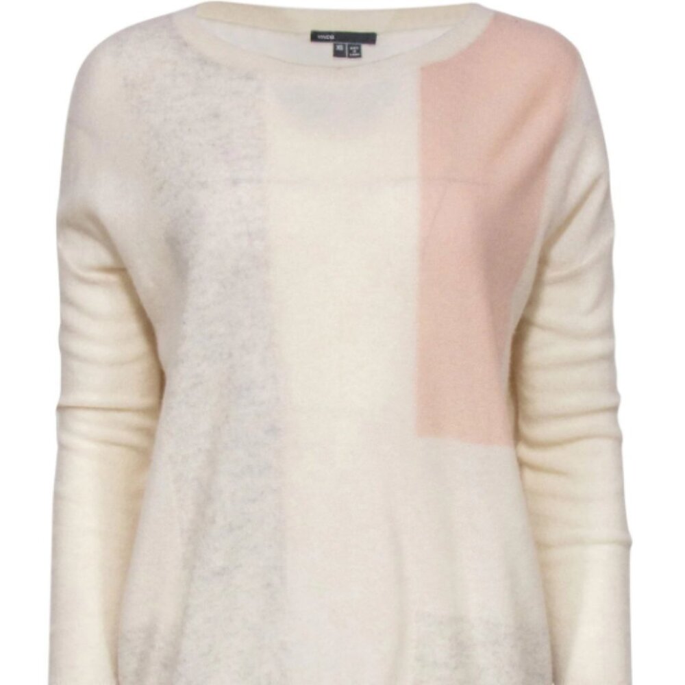 Vince Cashmere Colorblock Sweater in Cream/Heather Grey/Pale Pink